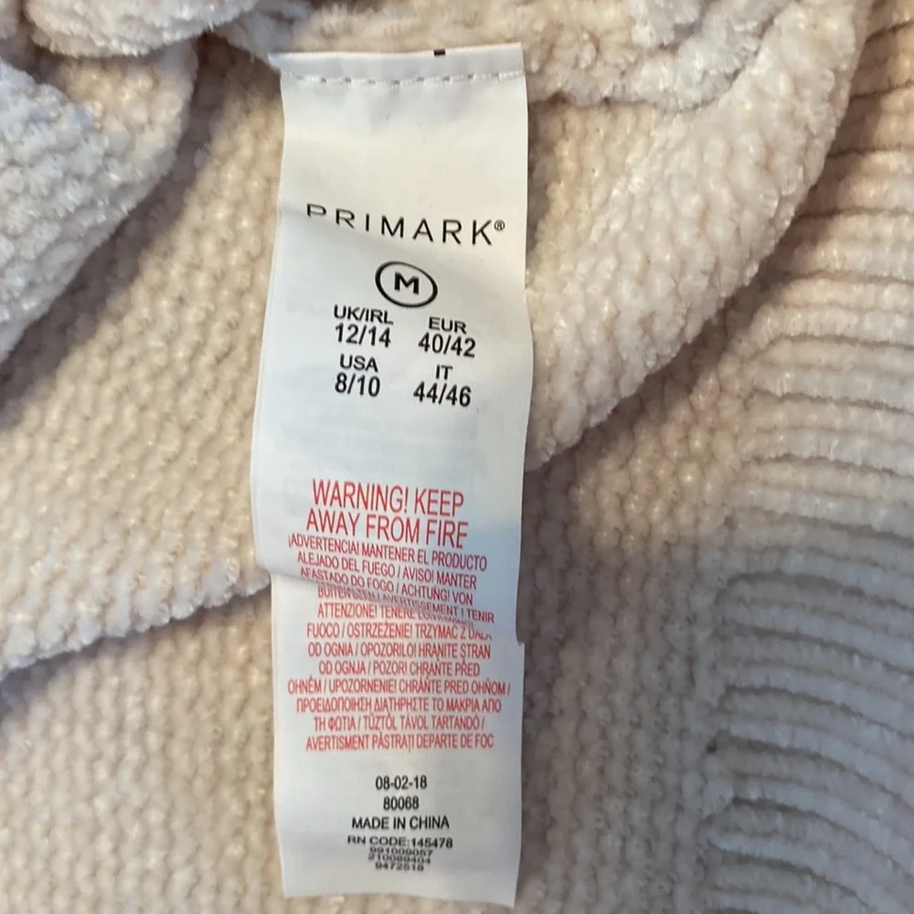 PRIMARK VELOUR SWEATER-Hooded, soft sweater with front pocket, in Cream Size Med - Picture 5 of 6